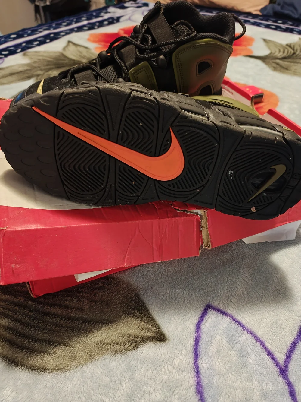 Nike Kids Black Sneakers with Olive and Gold Accents